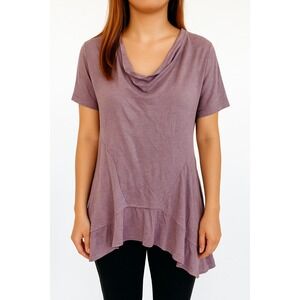Free People Tunic Top Flowy‎ High Low Hem Short Sleeve Purple Size S